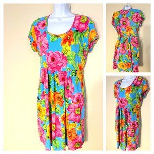 Vintage Rayon Floral Baby Doll Tie Back Dress Beach Dress Hattie MC Squared